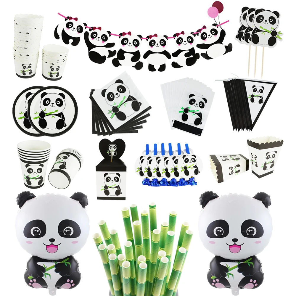 

Panda Birthday Foil Balloons Birthday Party Decoration Kids Paper Box Bags Cup Animal Inflatable Balloon Baby Shower Decor