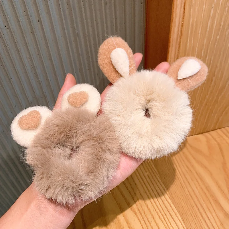 

Fur Fluffy Hair Rings Plush Winter New Rabbit Fur Rabbit Ears Elastic Hair Bands Girls Women Sweet Hair Accessories