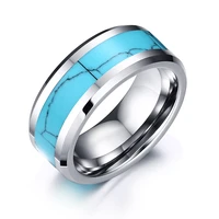 fashion natural turquoise ring 8mm wide mens stainless steel ring wedding ring