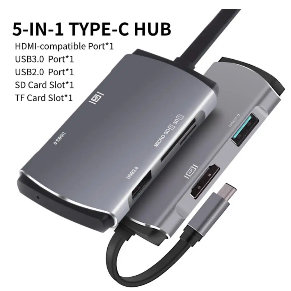

TCJJ 5 IN 1 Type-c Hub 5 Port USB-C to 4K HDMI-compatible USB 2.0 3.0 Hub Adapter With TF SD Reader Multi Splitter Adapter Slot