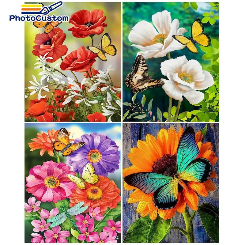 

PhotoCustom Pictures By Number Butterfly Animal Drawing On Canvas Acrylic Painting By Numbers Flower Gift Home Decoration Wall A