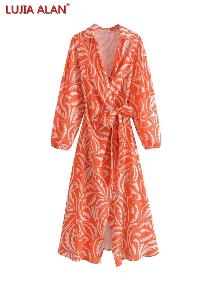 

Женское платье с запахом и бантом, летнее платье средней длины с цифровым принтом и перекрестной шнуровкой, Vestidos LUJIA ALAN WD201