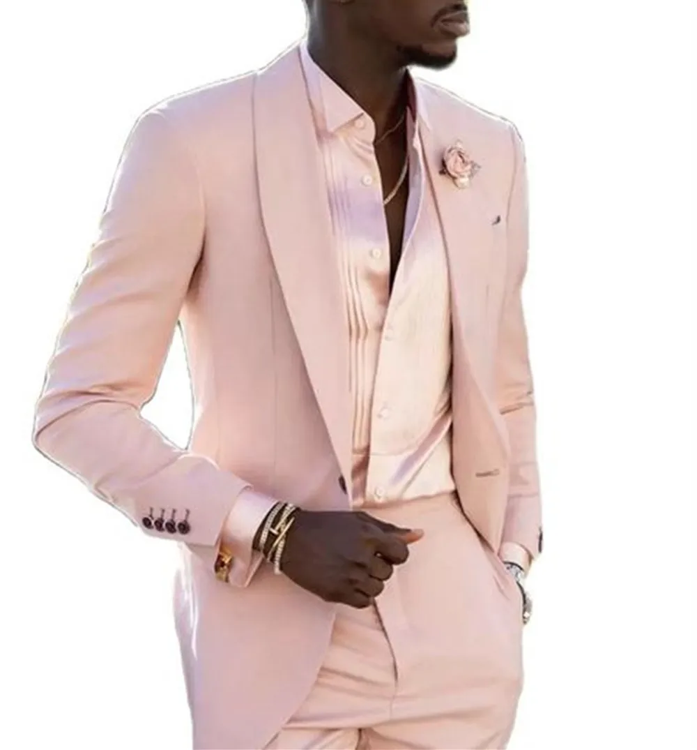 

Элегантный роскошный розовый свадебный мужской костюм с отложным воротником, костюм-смокинг для мужчин, облегающий Блейзер, 2 предмета (пиджак + брюки)