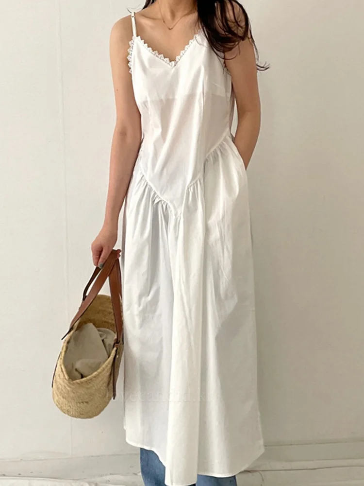 

Женское плиссированное платье на бретельках, черное платье с V-образным вырезом и карманами, модель G577 на лето, 2022