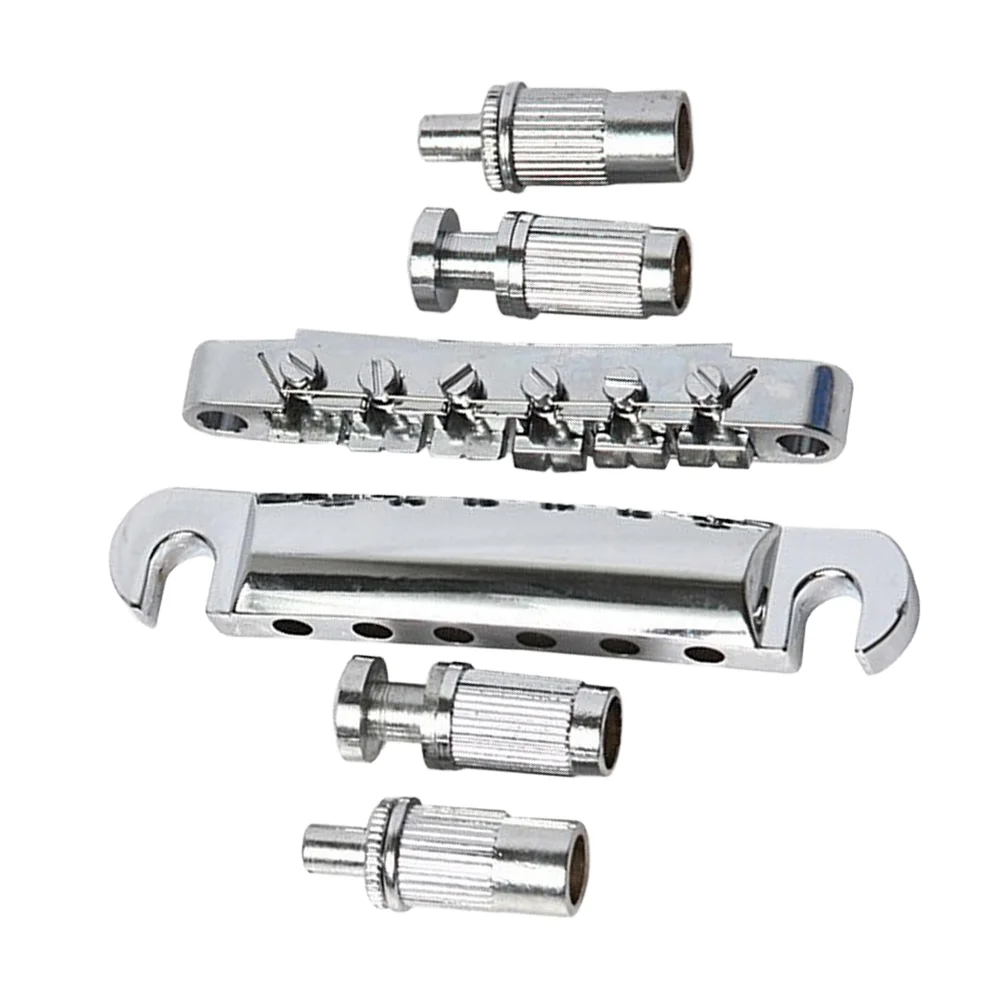 

6pcs Guitar Bridge 6 String Locking Bridge and Tailpiece Set for LP Electric Guitar (Silver)