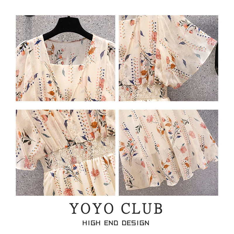 Женская одежда больших размеров нежное платье с цветочным принтом летнее для