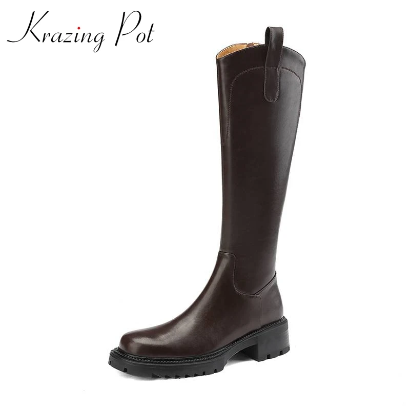 

Сапоги Krazing Pot зимние из коровьей кожи, с круглым носком, на толстом каблуке