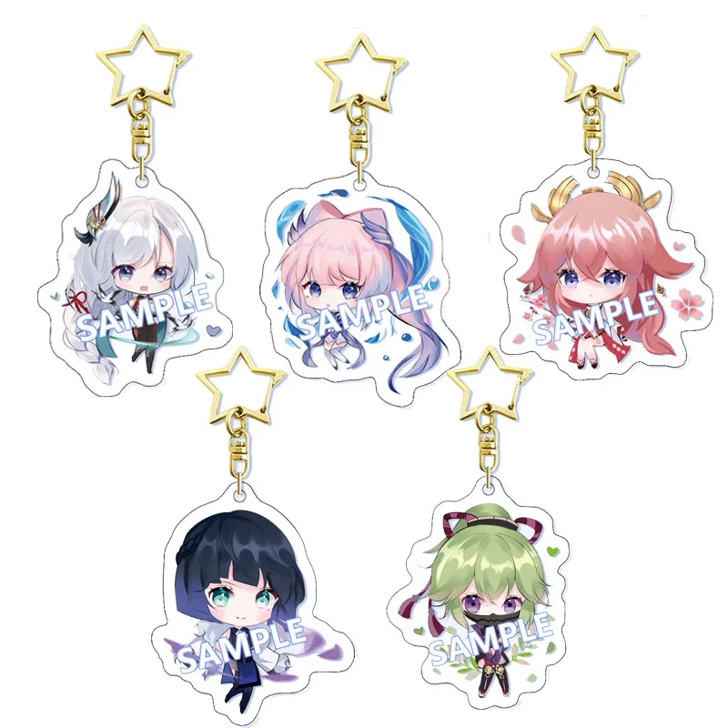 

Cute Genshin Impact Game Character Acrylic Keychain SAYU Yoimiya Kazuha Kamisato Ayaka Rosaria Figures Pendant Keyring Ornament