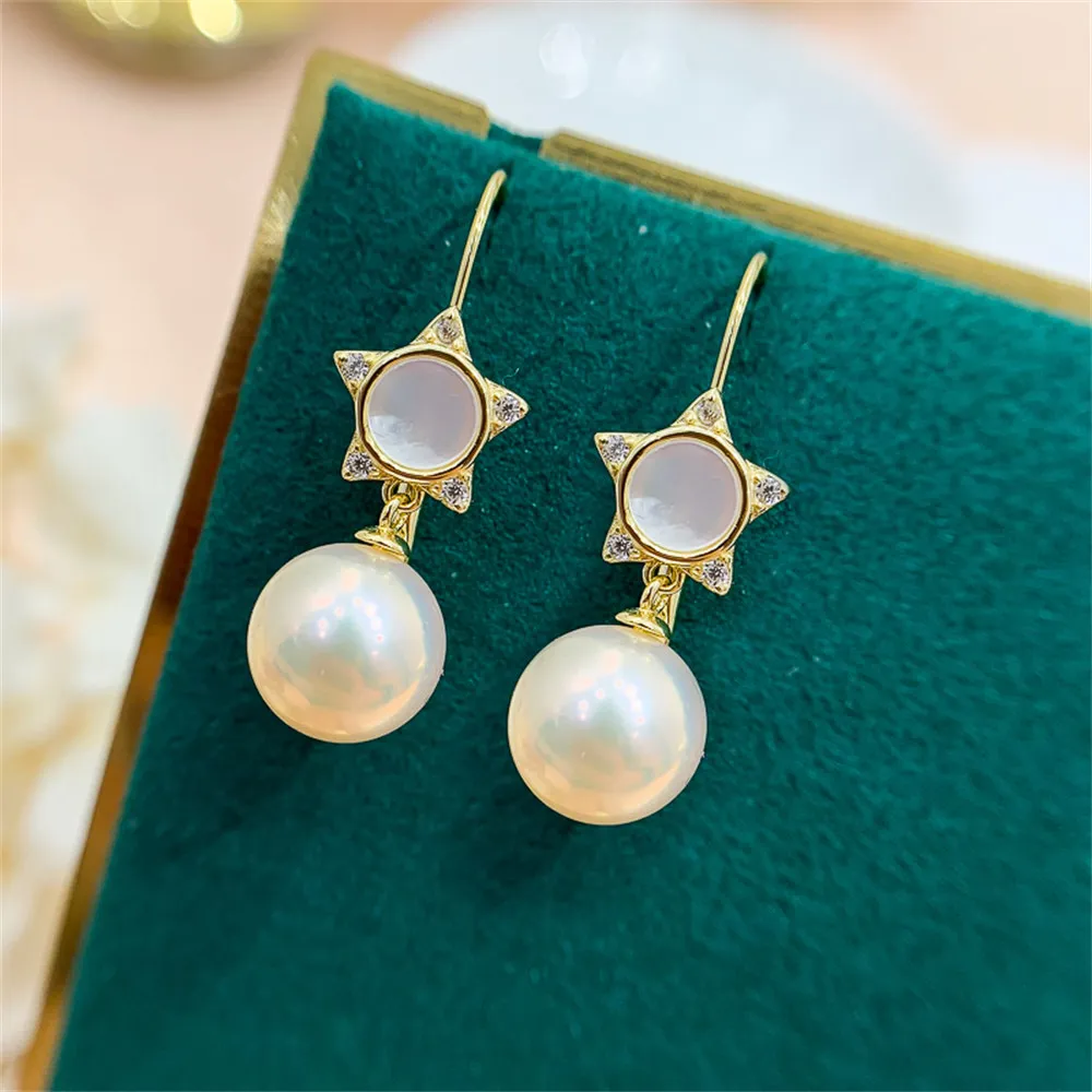 

DIY Pearl Earnail Accessories S925 Sterling Silver Jewelry Star Shell Earrings Women's Empty Set Fit 9-12mm Beads