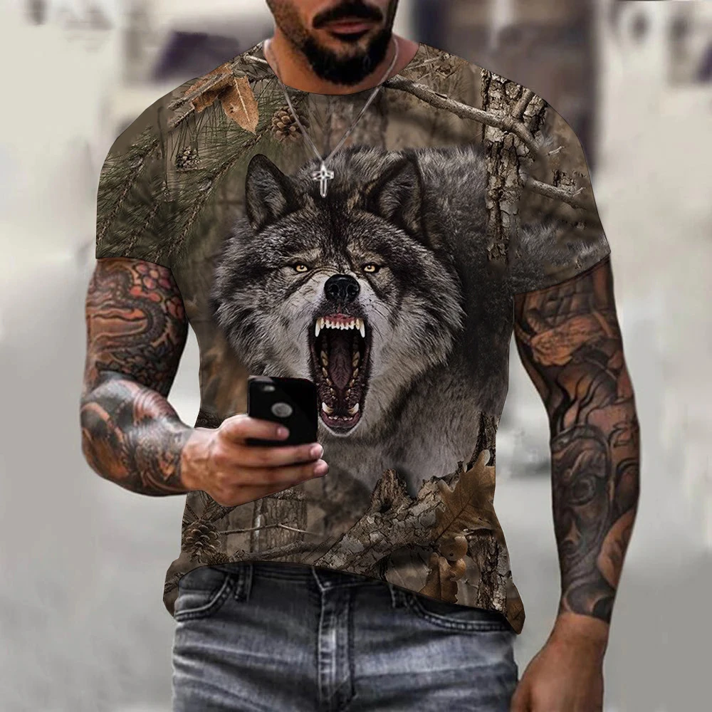 Summer New Men's T-Shirts 3D Camouflage Fox/deer  Print Oversized Casual Shirts Unisex Harajuku Style Polyester Material images - 6
