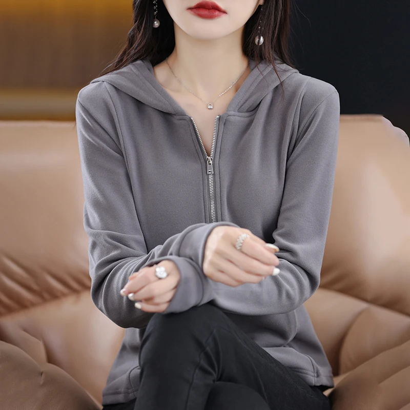 Осенне-зимний новый двусторонний кардиган Derong на молнии с капюшоном Женская