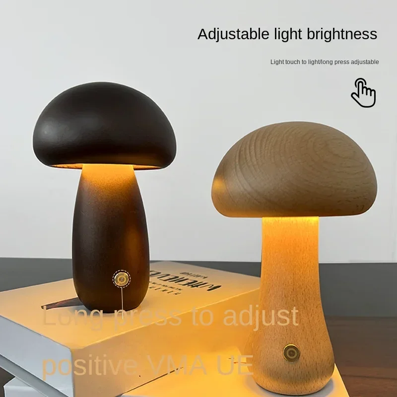 

Wooden Night Light With Touch Switch Cute Bedside Table Lamp For Bedroom Room Sleeping Night Lamps Mushroom