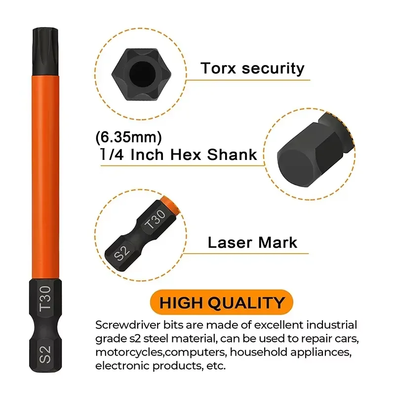 13 шт. 100 мм набор бит Torx защитные звездочки 1/4 дюйма шестигранный хвостовик