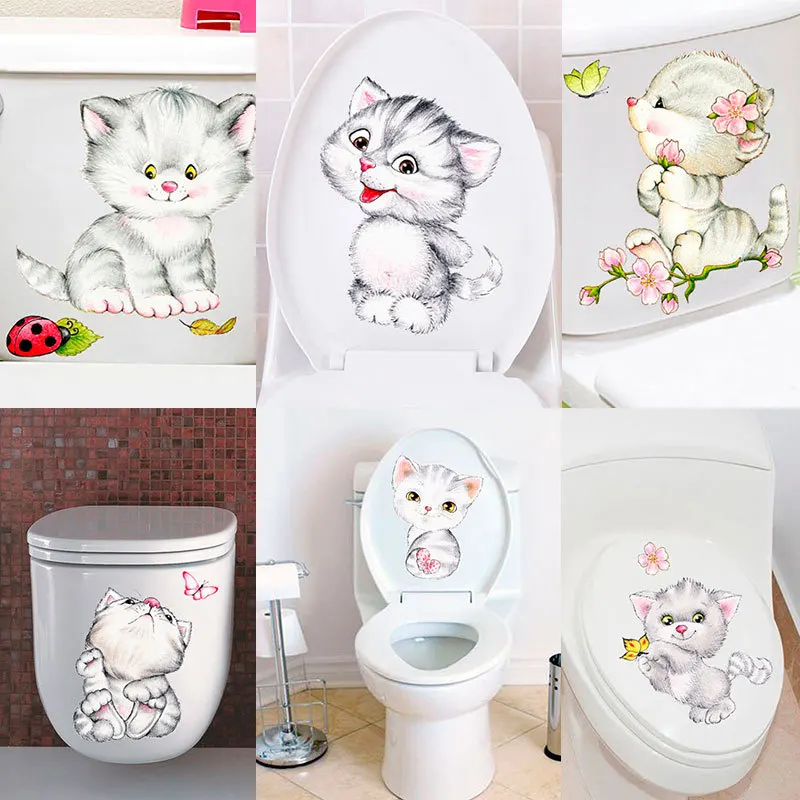 

Diy Cartoon Animal Mural Arts PVC Wall Decals Decorative Sticker Door Cute Baby Cat Toilet Stickers for Washroom Home Decoration