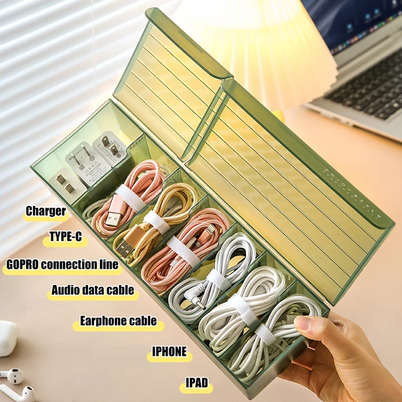 

Прозрачная пластиковая коробка для хранения кабеля, контейнер для передачи данных, настольный канцелярский органайзер для макияжа, аксесс...