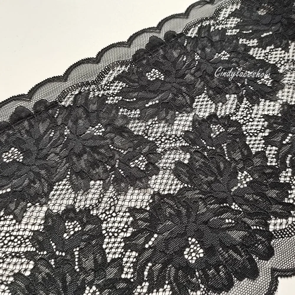 2 ярдов 21 см ширина Цветочная вышивка стрейч эластичная кружевная отделка черный