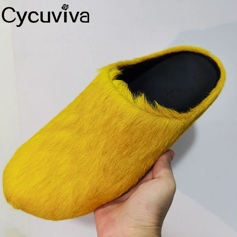 

2022 Fashion Summer Flat Slippers Horsehair Platform Slides Women Autumn Wrap Toe Half Slippers Thick Sole Flat Fur Shoes Woman
