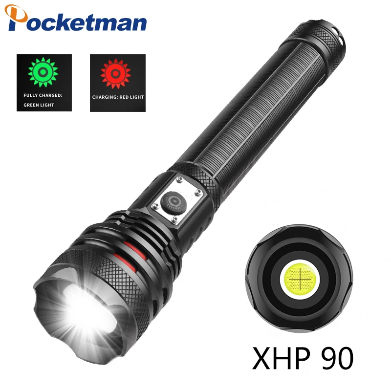 

High Lumen XHP90 Waterproof Torch 5Modes USB Zoom LED Electric Display Rechargeable Torch 18650 or 26650 Battery Camping Fishing