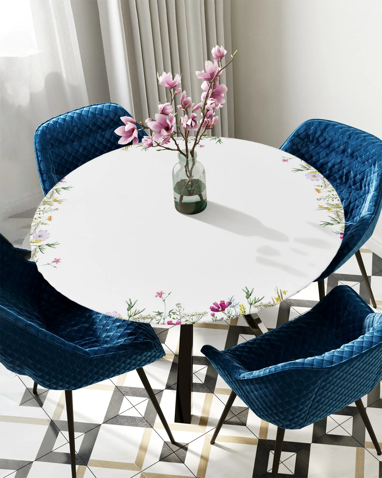 

Farm Wildflower Plant Flower Round Rectangular Table Cover Waterproof Elastic Tablecloth For Kitchen Table Cloth Home Decoration