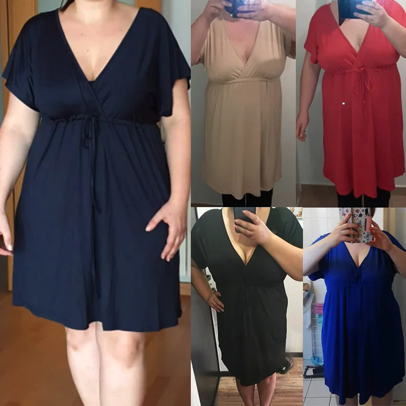 

New 2022 summer new solid color stitching women's sexy backless comfortable waist V-neck pullover dress
