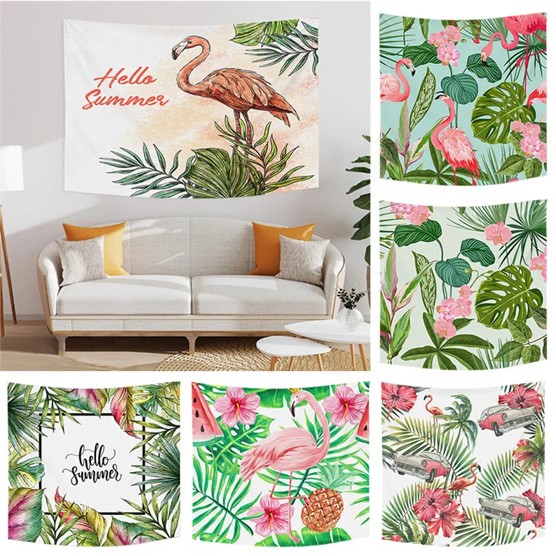 

Colorful Tropical Jungle Pink Flamingo Fruits Printed Pattern Polyester Tapestry Wall Hanging Tapestries For Bedroom Dorm Decor
