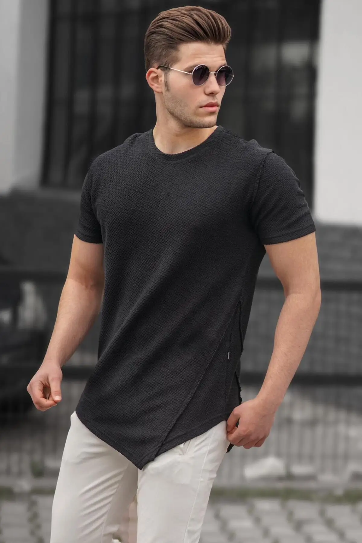 

Asymmetric Cut Black Men's T-Shirts Men's T-Shirts Sport Stylish 2021