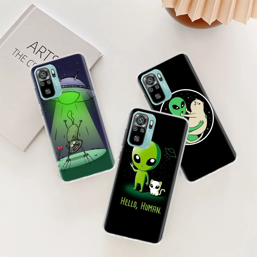 UFO Alien Cat universe Phone Case For Xiaomi Redmi Note 12 11 Pro Plus 5G 12S 10S 11S 4G 11T 11E 10 9T 9 9S 8 8T 7 Cover Sof