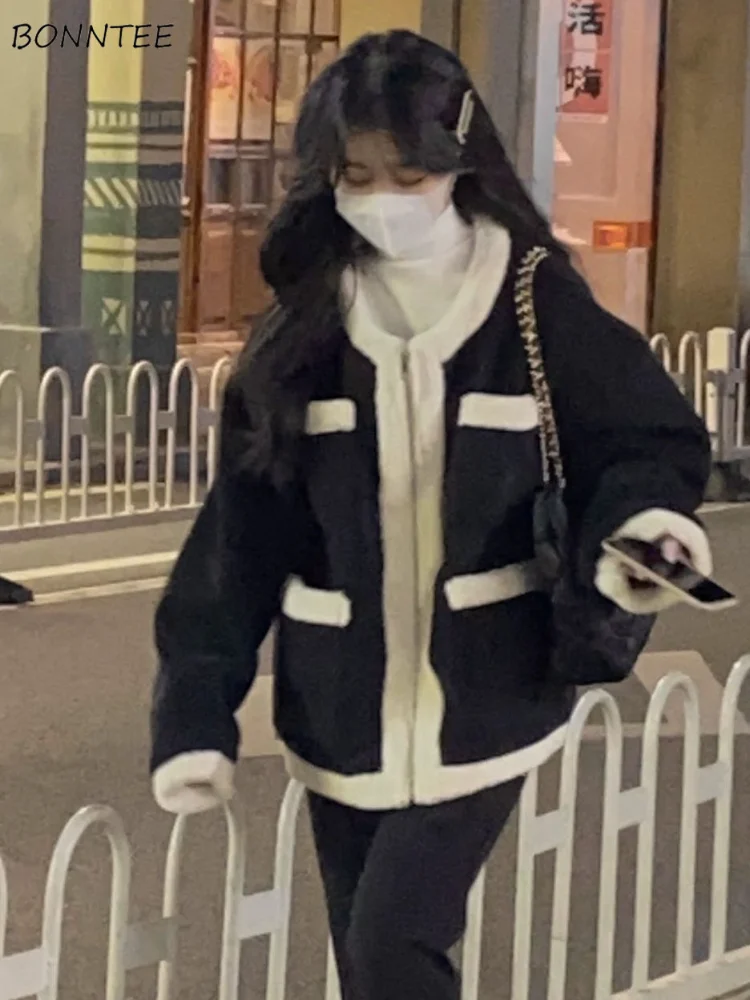 

Basic Jackets Women Winter Korean Baggy Warm All-match Cozy Elegant Ladies Vintage Style Casual Student Clothes Thicker Simple