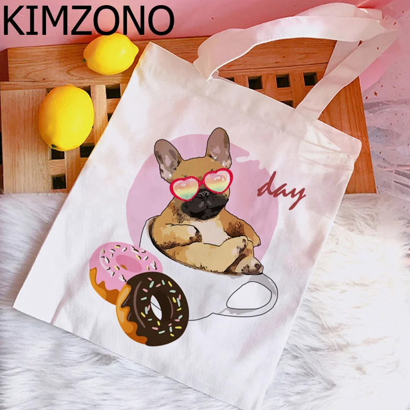 

Сумка для покупок с французским бульдогом, мешок для покупок из переработанных материалов, сетчатый тоут