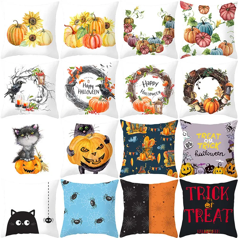 

45x45cm Halloween Pumpkin Peach Skin Home Living Room Sofa Cushion Cover Bedroom Waist Pillowcase