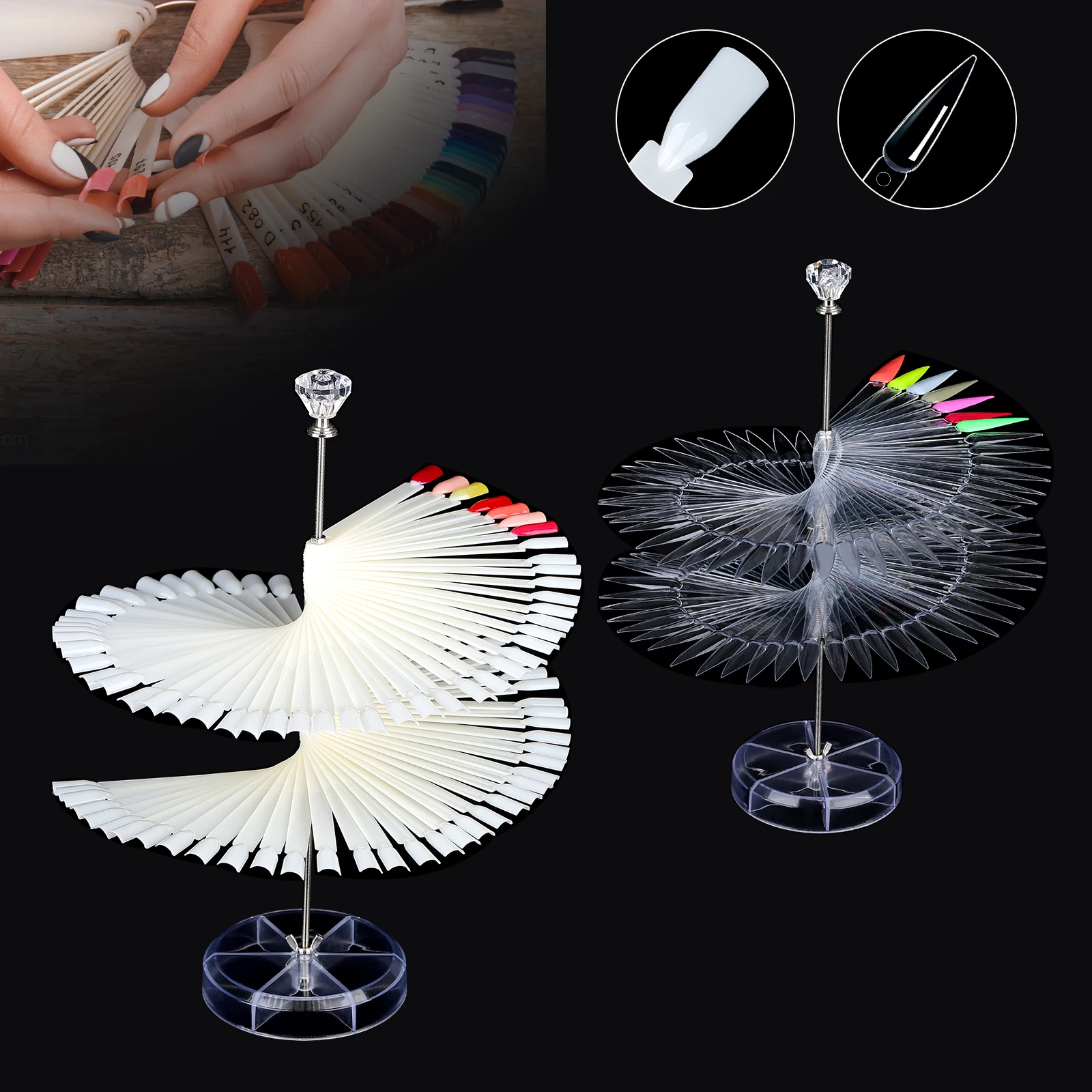 

False Nail Tip Fake Nail Art Fan Shaped Palette Card Display Stand Acrylic Practice Color Chart For Gel Polish DIY Showing Shelf