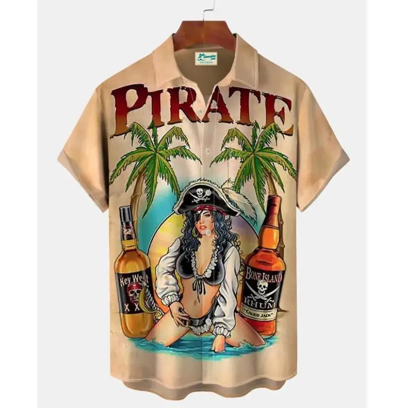 

2023 Men's Shirts Streetwear Beach Male Shirt Short Sleeve Eu Size Cotton Skull 3d Hawaiian Shirt Man Oversized Summer Casual