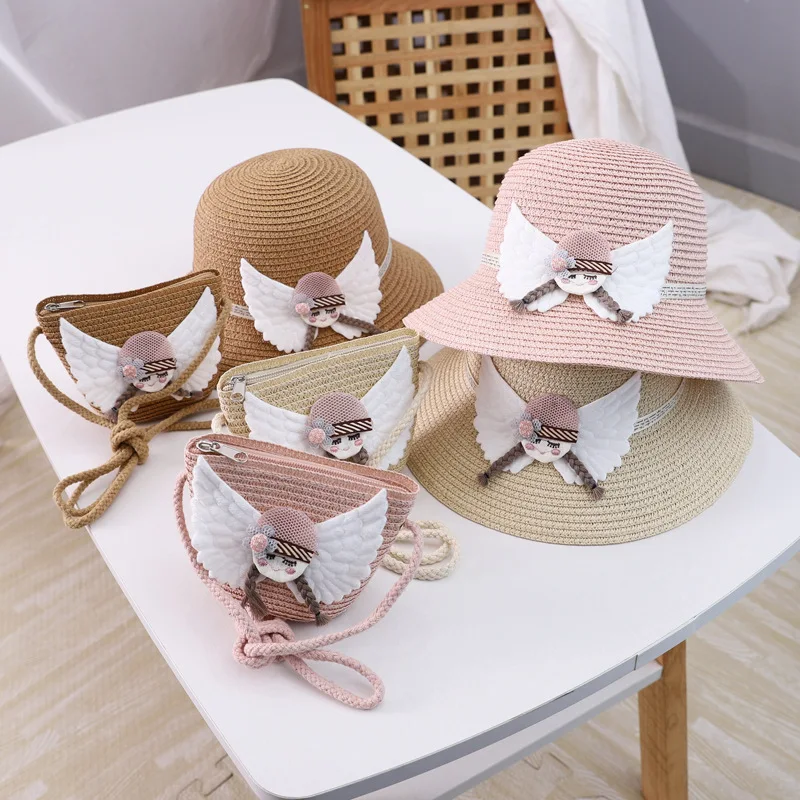 

Fashion Summer Hats For Kids Angel Girl Beach Sun Hat UV Protection Hat Bag For Girls Kid Travel Holiday Beach Hat Girl Baby
