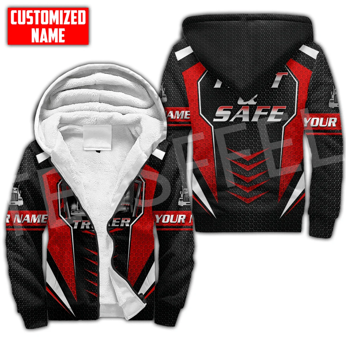 Custom Name Truck Operator Cosplay Trucker Driver Worker Tattoo Harajuku Autumn Winter Thicker Overcoat Fleece Hoodies Jacket X2