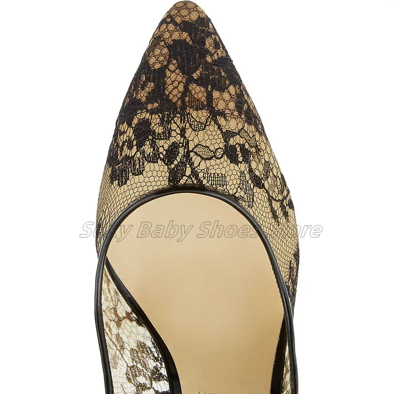 Европейские и американские остроконечные стройные высокие каблуки с кружевом