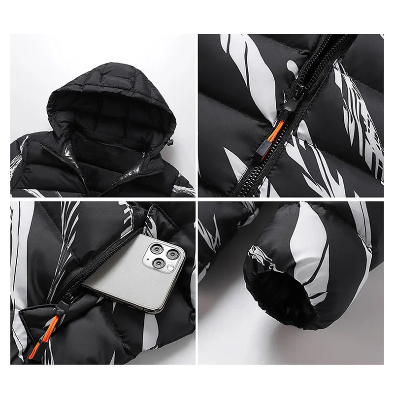 Didiboer Autumn Winter Men Hooded Parkas Jackets Men Thicken Trend Hat Detachable Casual Warm Cotton Parka Jacket Men Clothing