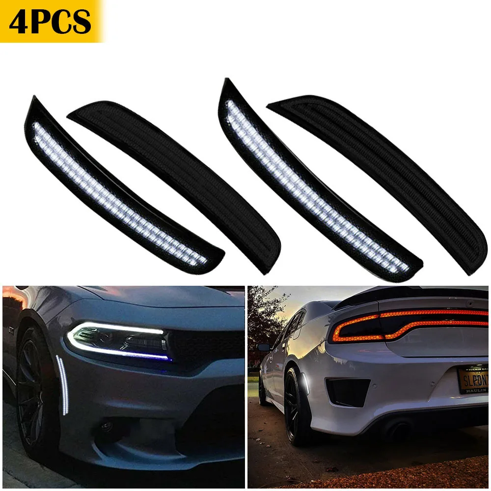Car Front Rear Bumper LED Side Marker Light White For Dodge Charger 2015 2016 2017 2018 2019 2020 2021 2022 Smoked Accessories