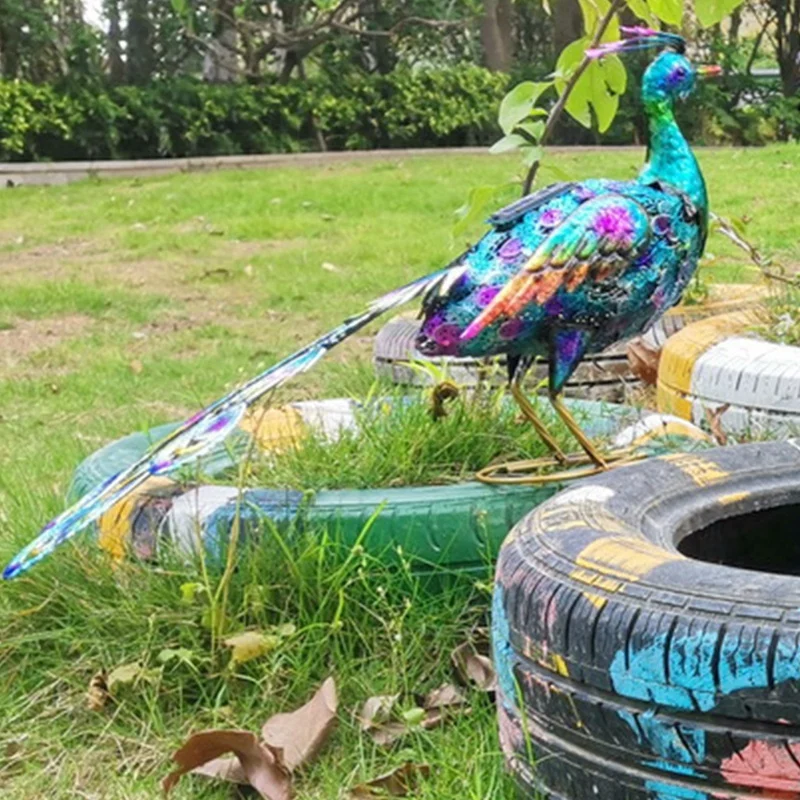 

GTBL Statue Antique Painted Solar Light Peacock Light With Iron Art Solar Hollow Peacock Lawn Garden Decoration Light