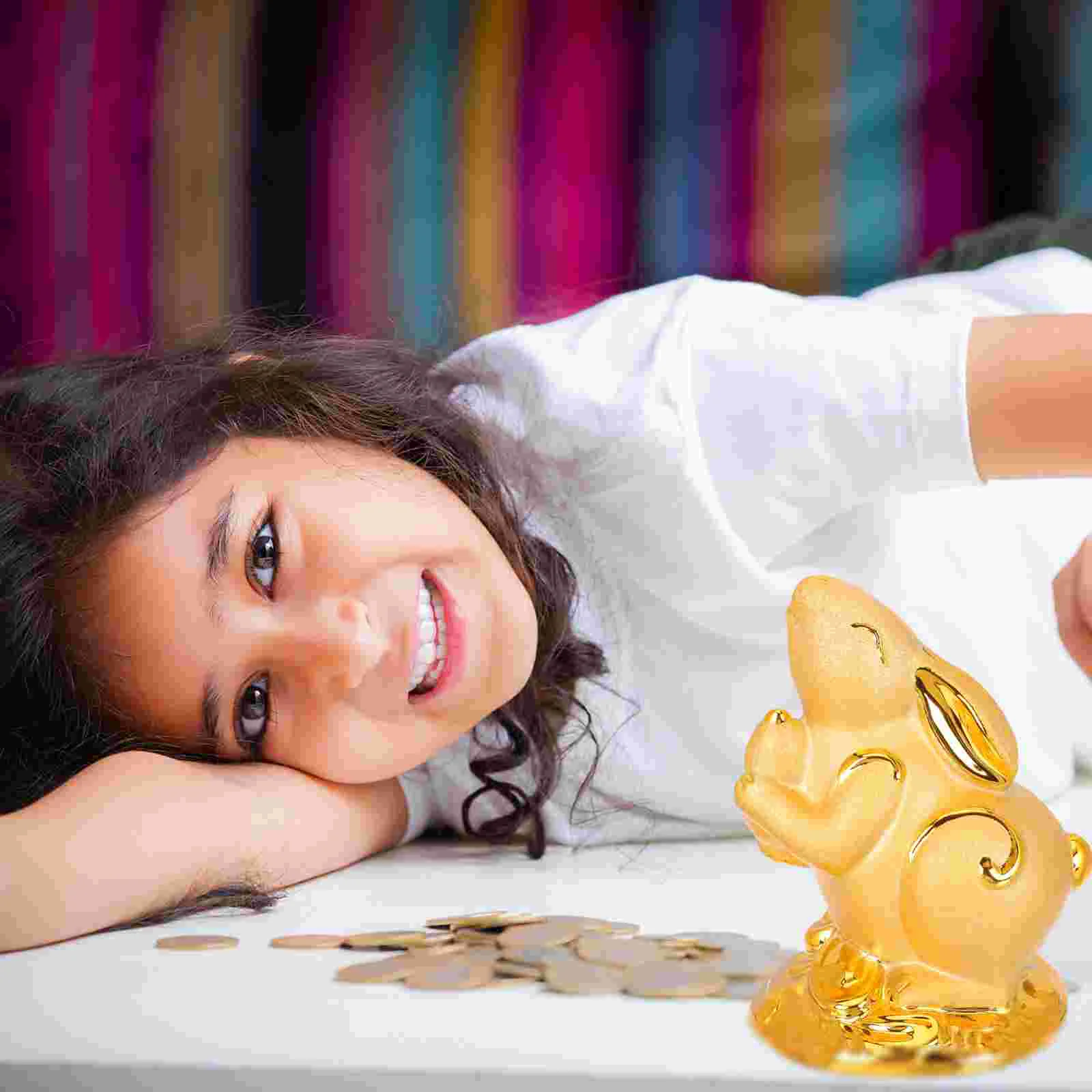 

Bank Piggy Bunny Rabbitsaving Jar Money Kids Shui Chinese Zodiac Feng Statues Year Party Ornament Cartoon Decor Decorationbig