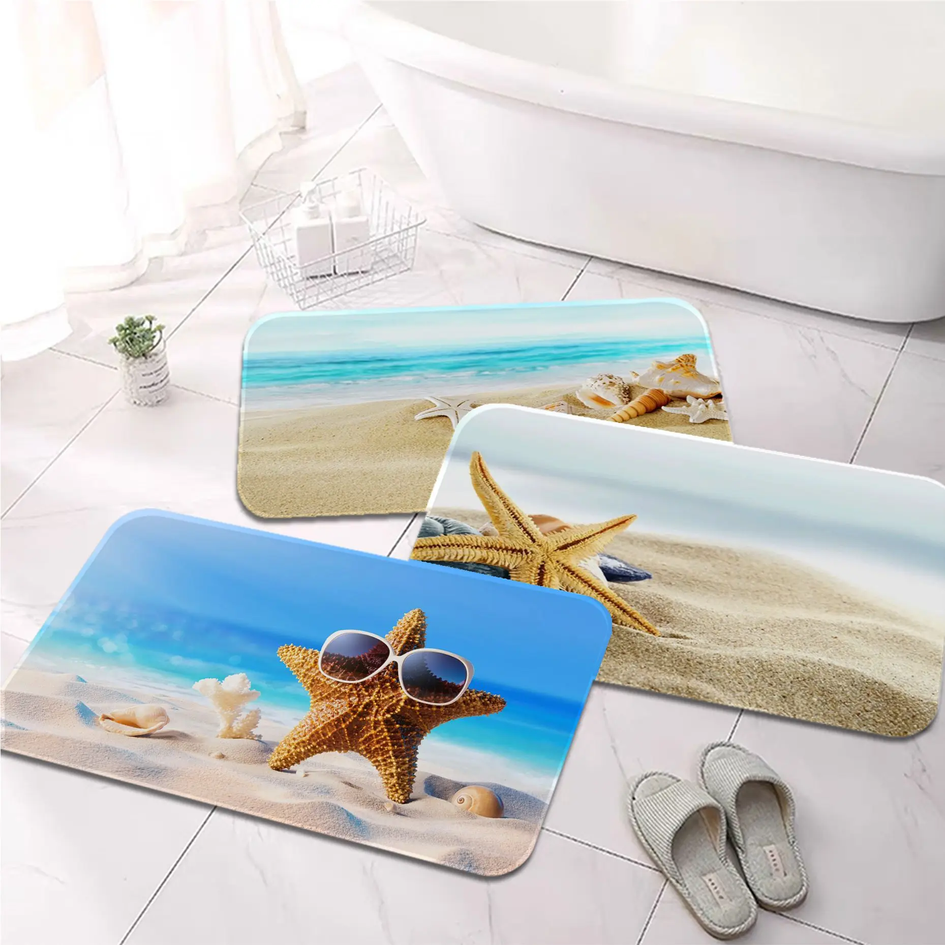 

Ocean Beach Starfish Long Rugs Nordic Style House Doormat Bathroom-bedroom Area Bedside Rugs and Carpets for Home Living Room