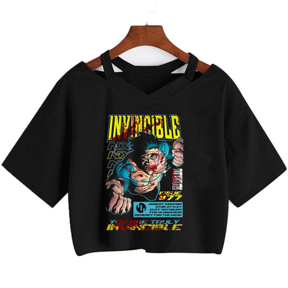 Фото Женский кроп-топ Invincible Hero Mark, милый, в стиле Харадзюку, аниме, с принтом Jojifuku, винтажный, с графическим рисунком, для уличной моды и вечеринок, распродажа. №3