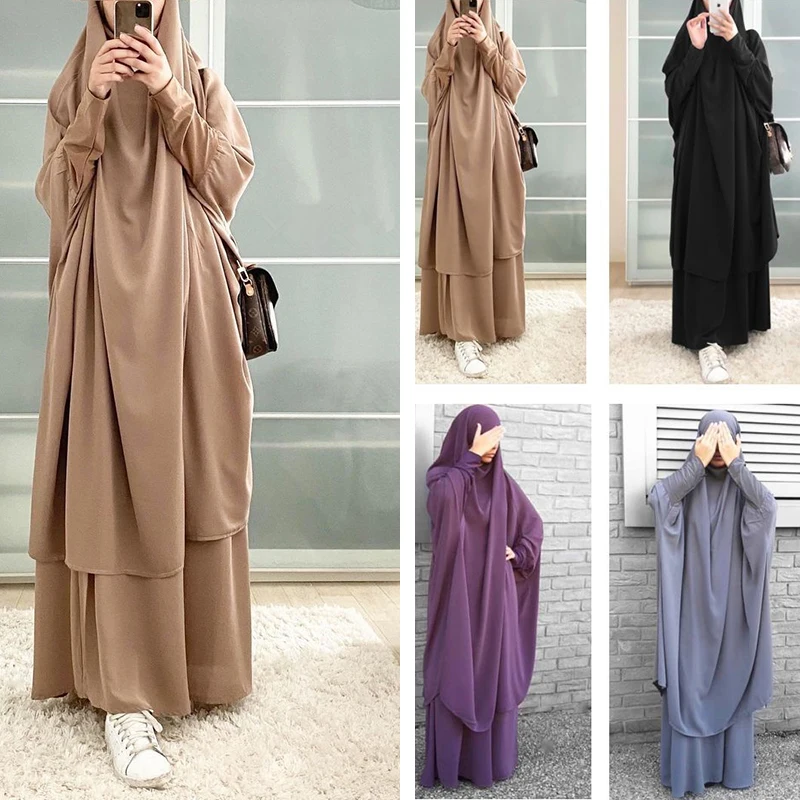2 Piece Set Abayas Ramadan Dress Muslim Woman Abaya Sets African Women'S Dress Islam Prayer Dress Woman Moroccan Caftan Kimono