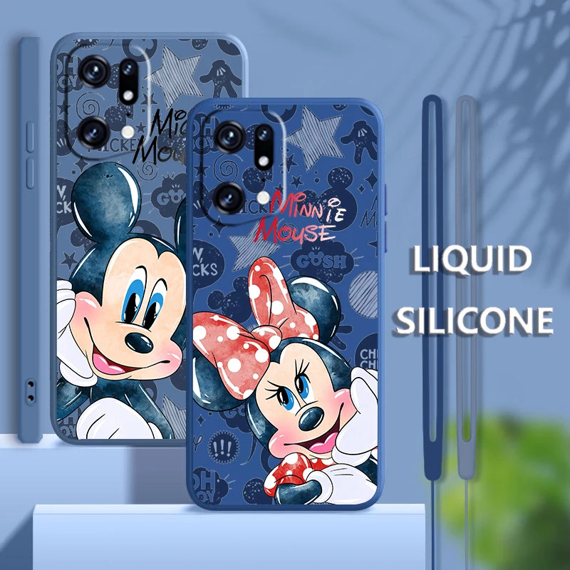 

Minnie Mickey Mouse Love For OPPO Find X5 X3 X2 neo Pro Lite A5 A9 2020 A53 A53S A96 A94 A4G 5G Liquid Rope Phone Case Fundas