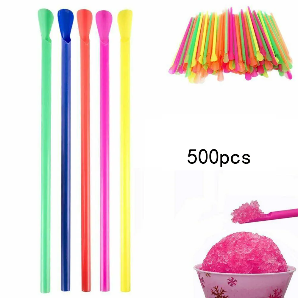 

100/500pcs Spoon Straws Drinking Straws Disposable Beverage Straws Milkshake Smoothie Drinks Mixed Plastic Drinking Straws 2022