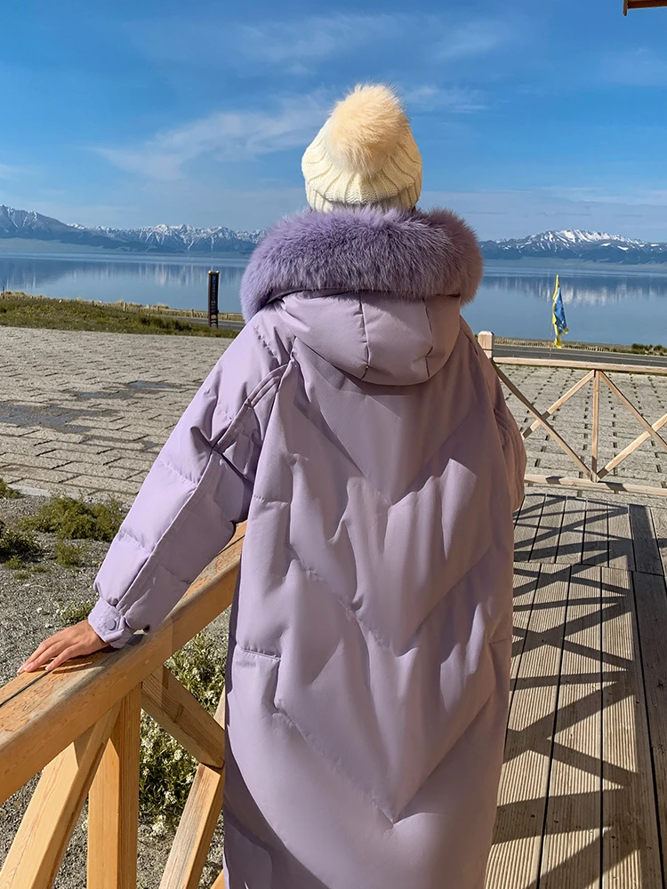 Korean Style Fashion Winter Long Parka For Women's Hooded With Fur Collar Warm Thicken Oversize Loose Coat Solid Jacket