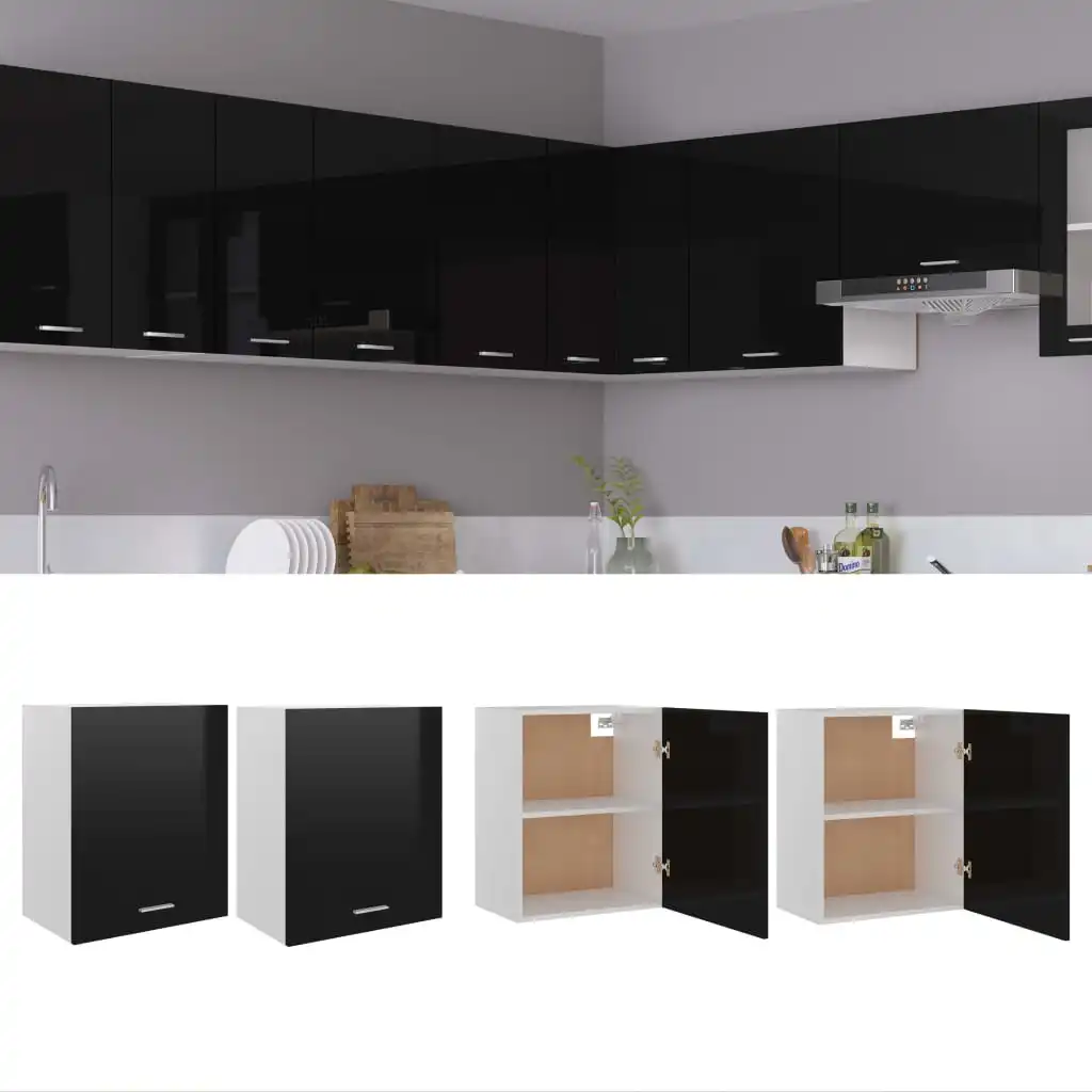 

Hanging Corner Cabinet of 2, Chipboard Console Cabinet, Kitchen Furniture High Gloss Black 50x31x60 cm