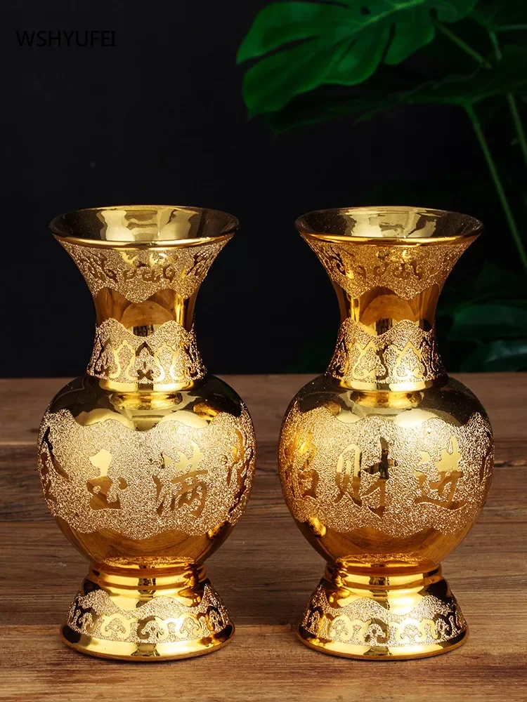 

NEW Ceramic vase for Buddha Worship the god of wealth Guanyin Gold Water bottle Buddhist temple offering flowers Buddhist suppli