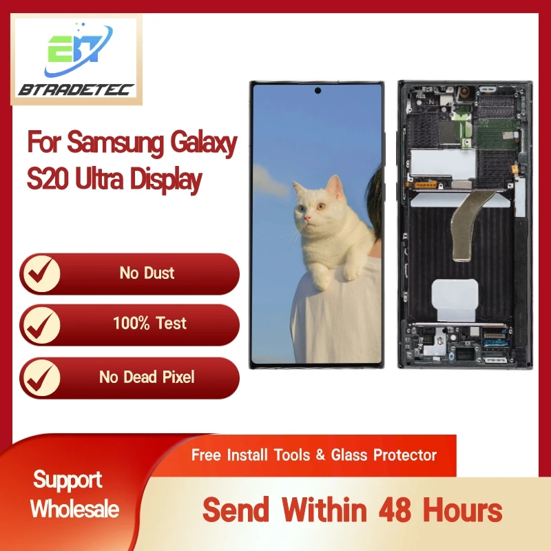 

Оригинальный Super AMOLED экран для Samsung Galaxy S22 Ultra 5G S908B/DS S908N S908U, ЖК-экран S22U с рамкой