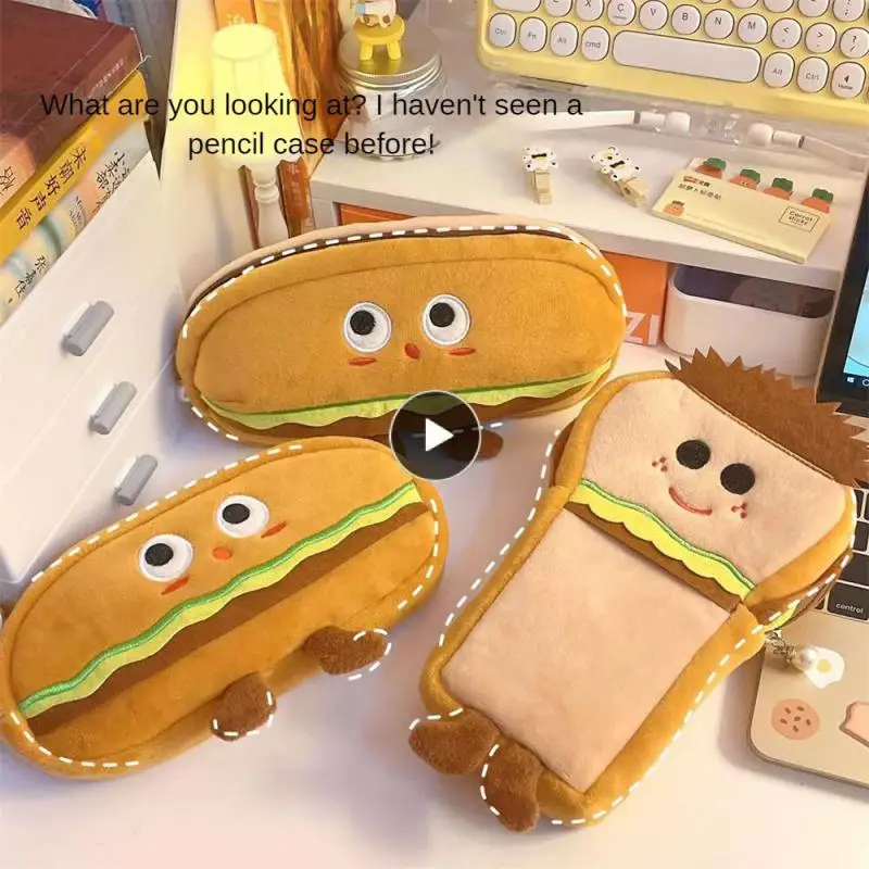 

Brown Pen Box Practical Large Capacity Stationery Bag Cultural And Educational Supplies Bread Pencil Bag Plush Lovely Pencil Box