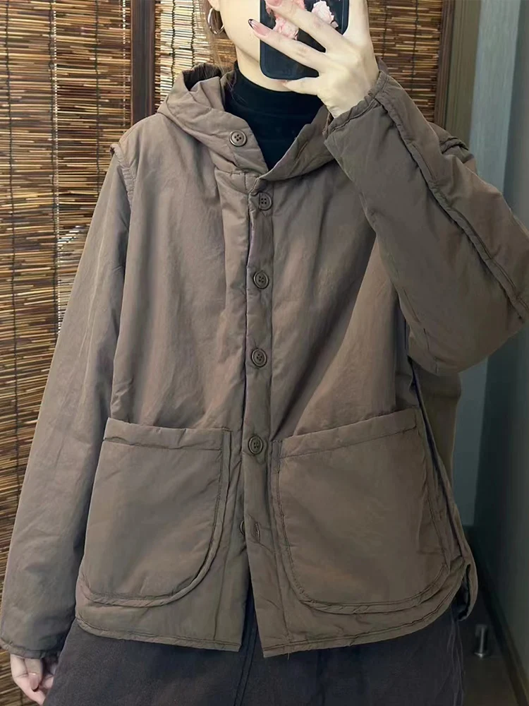 Пальто с хлопковой подкладкой и капюшоном для женщин осенне-зимнее новое